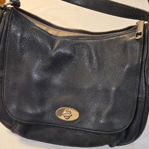 Talbots Classic Pebbled Leather Hobo Shoulder Bag - Navy Blue